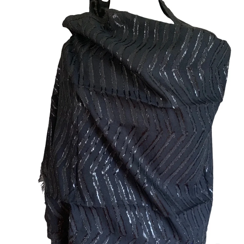 BADGLEY MISCHKA Black Wool-blend Metallic Scarf Wrap